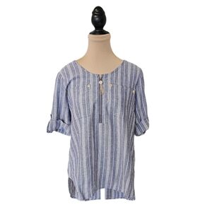 Anne Klein Blue and White Striped Half Sleeve Top Sz S